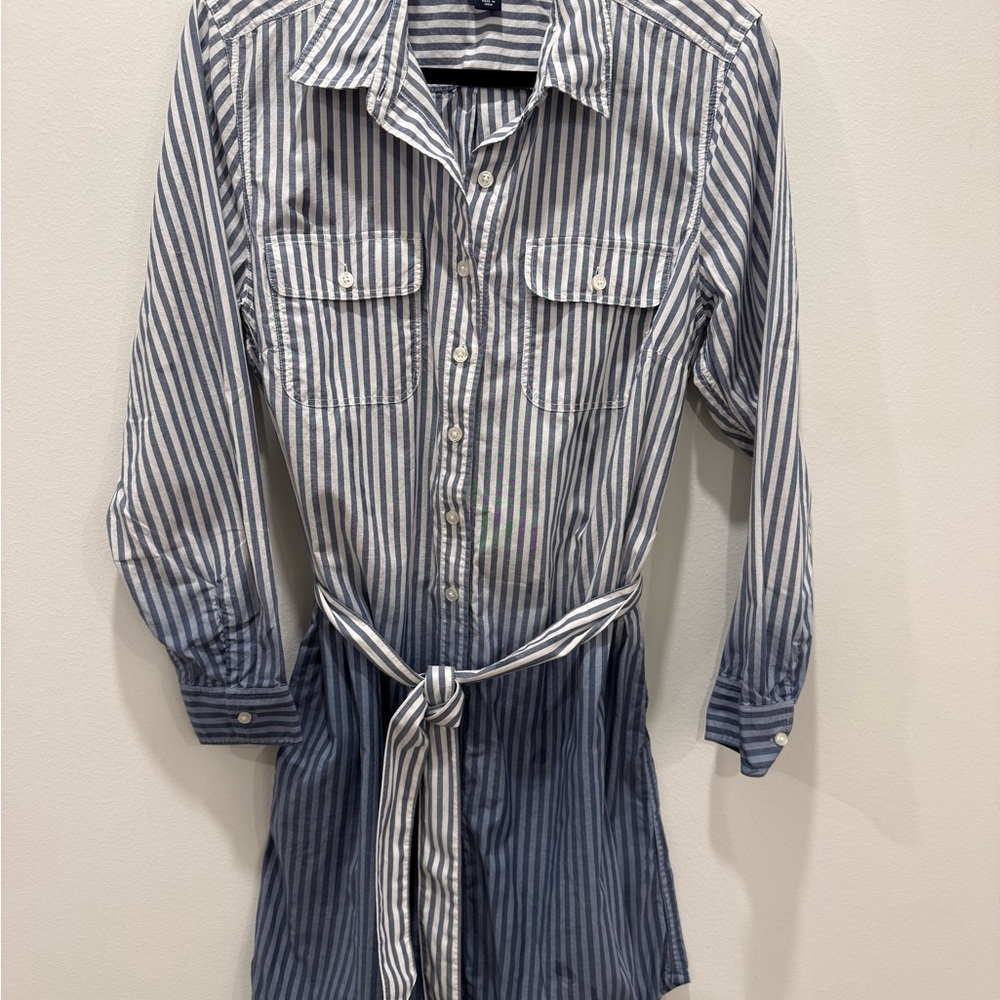 Lands' End Blue and White Striped Shirt Dress